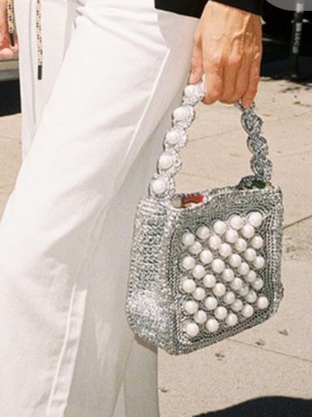 Suryo Silver Pearl-Embellished Crochet Mini Bag - Women Bags